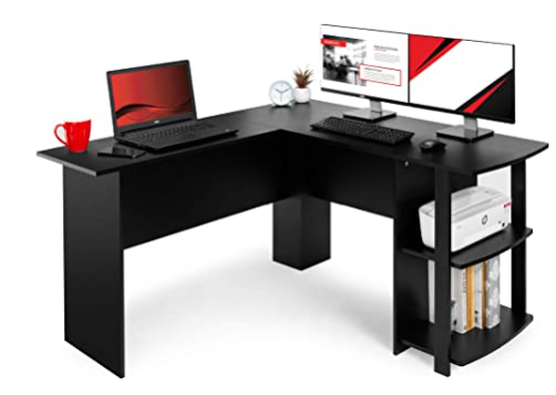 Best Choice Products L-Shaped Corner Computer Desk Study Workstation Furniture for Home, Office w/ 2 Open Storage Bookshelves - Black