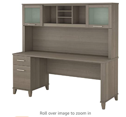 Bush Furniture Somerset Office Desk with Drawers and Hutch, 72W, Ash Gray