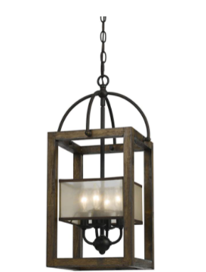 Cal Lighting FX-3536/4 Mission Wood/Metal Four Light Transitional Style Chandelier, 23 inches, Dark Bronze