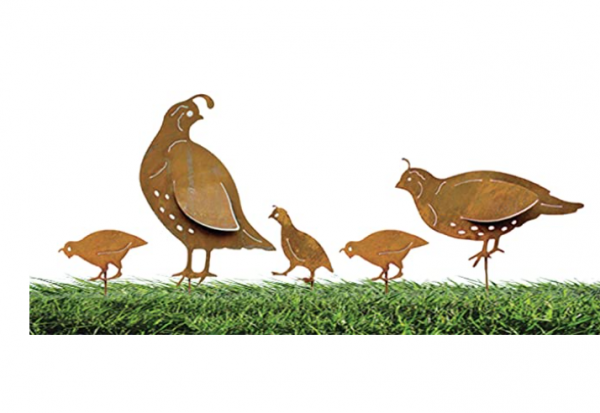 California Home and Garden CH351Z Metal Rustic Family California Quails Silhouettes, Brownish Red