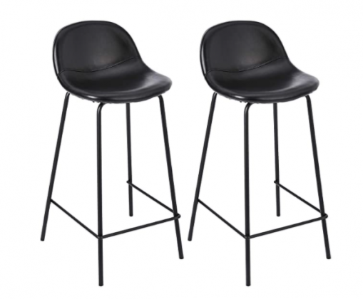 CangLong Faux Leather Back and Footrest Modern Counter Stool Chair Height for Pub Coffee Home Dinning Kitchen, Set of 2, Black