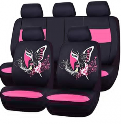 CAR PASS 11PCS Insparation Butterfly Universal Fit Car Seat Covers Set Package-Universal fit for Vehicles,Cars ,suvs,vansAirbag Compatiable(Black with