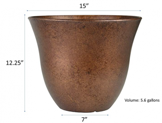 Classic Home and Garden Honeysuckle Patio Pot Garden Planter, 15 Inch, Distressed Copper
