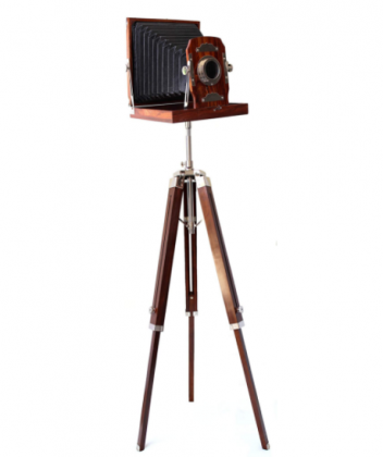 collectiblesBuy Vintage Look Wooden Folding Camera with Tripod Old Movie Prop Floor Standing Home Decor Retro Film Props Brown 65