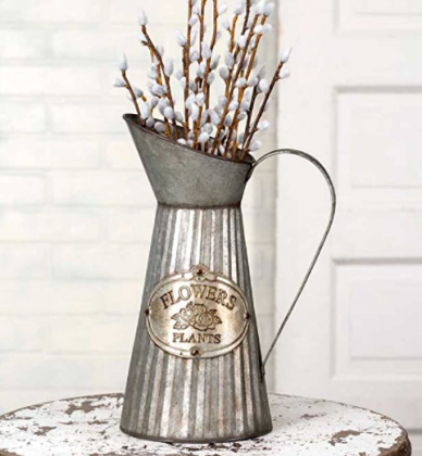 Colonial Tin Works Decorative Tall Pitcher With Handle For Artificial Dried Flowers or Kitchen Utensils Home Décor, 13