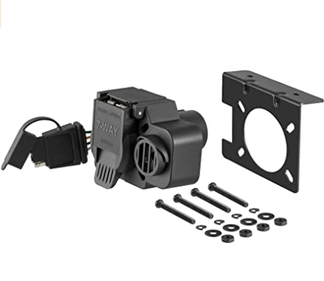 CURT 57101 Dual-Output Vehicle-Side 7-Pin, 4-Pin Connectors with Backup Alarm, Factory Tow Package and USCAR Socket Required