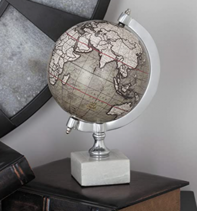 Deco 79 28545 Iron World Decorative Globe with Marble Base, 11