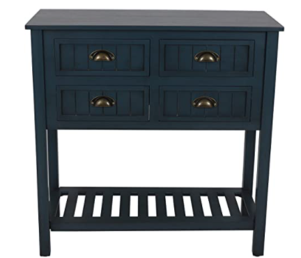Decor Therapy Bailey Bead board 4-Drawer Console Table, 14x32x32, Antique Navy