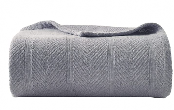 Eddie Bauer Home | Herringbone Collection | 100% Cotton Light-Weight and Breathable Blanket, Cozy and Soft Throw, Machine Washable, Twin, Chrome