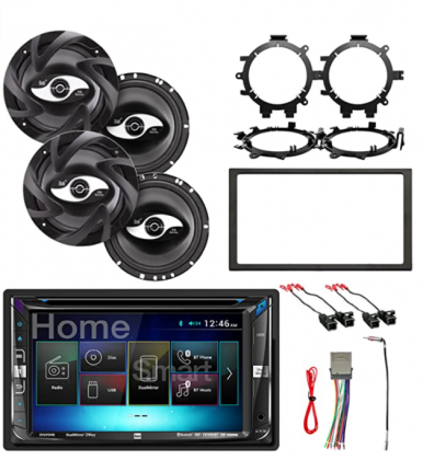 EnrockAutomotive DV695MB-EGMDK90UP-DS652-EGMSUVSA95-05 Dual Bluetooth DVD Radio with Kit + Harness, 4 x 6.5 2-Way Speakers with Harness + Brackets, An
