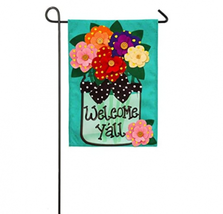 Evergreen Flag Welcome Y'all Polka Dot Flowers Burlap Garden Flag - 12.5 x 18 Inches Outdoor Decor for Homes and Gardens