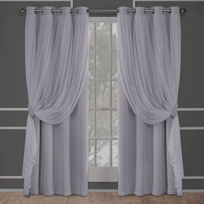 Exclusive Home Curtains Catarina Layered Solid Blackout and Sheer Window Curtain Panel Pair with Grommet Top, 52x84, Cloud Grey, 2 Count