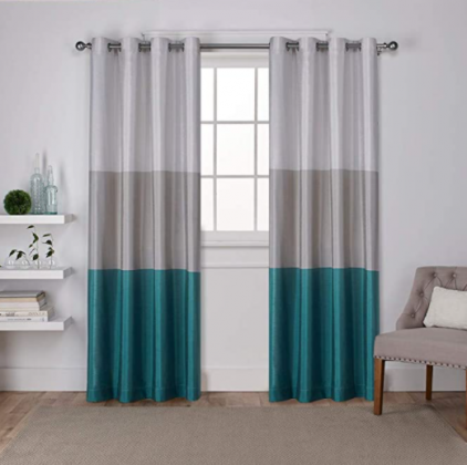 Exclusive Home Curtains Chateau Striped Faux Silk Grommet Top Curtain Panel Pair, 54x96, Teal, 2 Count