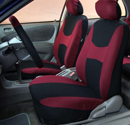 FH Group FB030115 Combo Set: Light & Breezy Cloth Seat Covers (Airbag & Split) W. FH2033 + F14407 Carpet Floor Mats Burgundy/Black- Universal Car, Tru