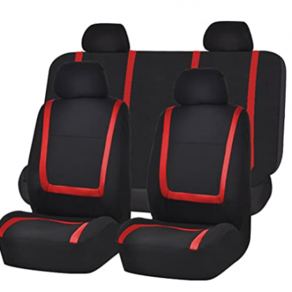 FH Group FB032RED114 Red Unique Flat Cloth Car Seat Cover (w. 4 Detachable Headrests and Solid Bench)