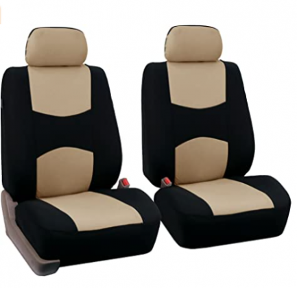 FH Group - FB050BEIGE102-A Universal Fit Flat Cloth Pair Bucket Seat Cover, (Beige/Black) (FH-FB050102, Fit Most Car, Truck, Suv, or Van)