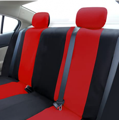 FH Group - FB050RED114 Universal Fit Full Set Flat Cloth Fabric Car Seat Cover, (Red/Black) (FH-FB050114, Fit Most Car, Truck, Suv, or Van)