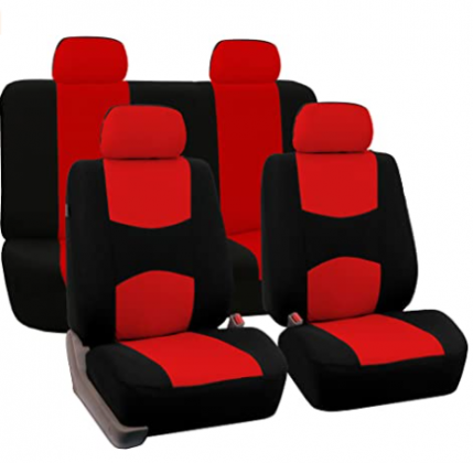 FH Group - FB050RED114 Universal Fit Full Set Flat Cloth Fabric Car Seat Cover, (Red/Black) (FH-FB050114, Fit Most Car, Truck, Suv, or Van)