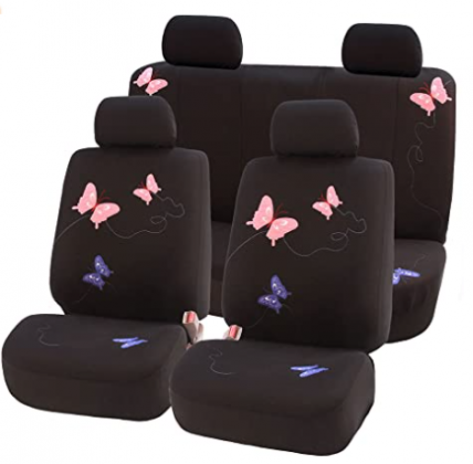 FH Group FB055114 Black Butterfly Embroidery Car Seat Cover (Full Set), Black with Butterfly Embroidery