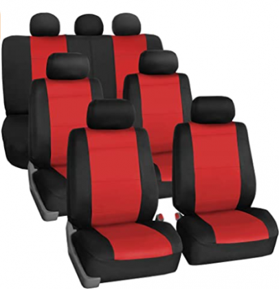 FH Group FH-FB083217 Three-Row Neoprene Waterproof Car Full Set Seat Covers, Airbag Ready and Split, Red/Black - Fit Most Car, Truck, SUV, or Van