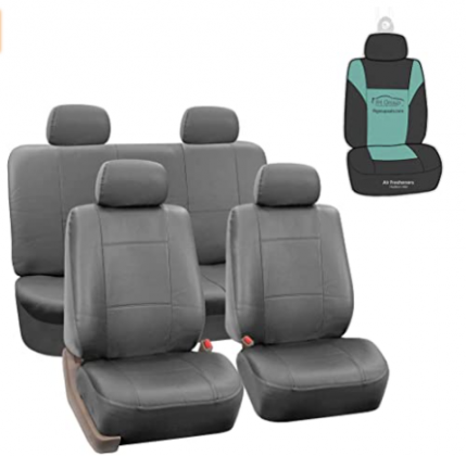 FH Group PU002114 Premium PU Leather Seat Covers (Gray) Full Set with Gift – Universal Fit for Cars Trucks and SUVs