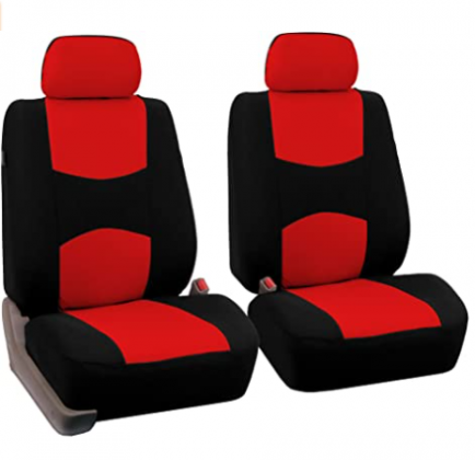 FH Group Universal Fit Flat Cloth Pair Bucket Seat Cover, (Red/Black) (FH-FB050102, Fit Most Car, Truck, Suv, or Van)