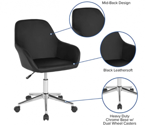 Flash Furniture Cortana Home and Office Mid-Back Chair in Black LeatherSoft
