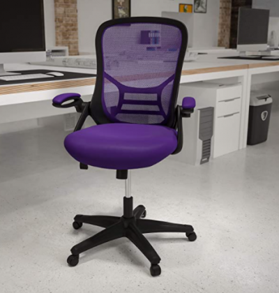 Flash Furniture High Back Purple Mesh Ergonomic Swivel Office Chair with Black Frame and Flip-up Arms