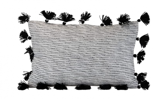 Foreside Home & Garden FIPL09774 Black Decorative Striped Woven 14x22 Outdoor Throw Pillow with Hand Tied Tassels