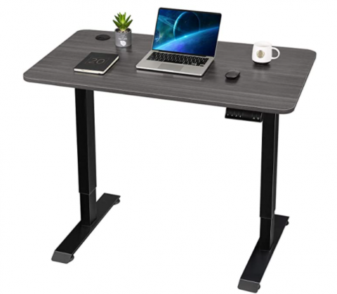 Furmax Electric Adjustable Sit Stand Home Office Desk Ergonomic Computer Workstation with Preset Height Memory Controller Solid Wood Table Top (Gray),