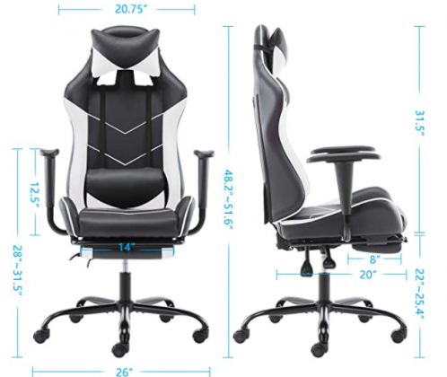 Gaming Chair PU Leather Racing Chair with Footrest, High Back Recliner Swivel Office Chair Headrest Lumbar Support Desk Chair, Ergonomic Executive Tas