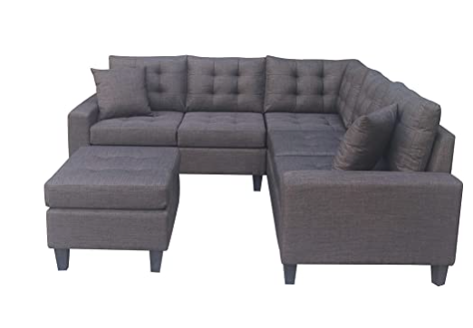 GAOPAN Sectional 5-Seater with Chaise Lounge and Ottoman for Living Room, Home Furniture Large Sofas Sets with 6 Pillows, Gray 1