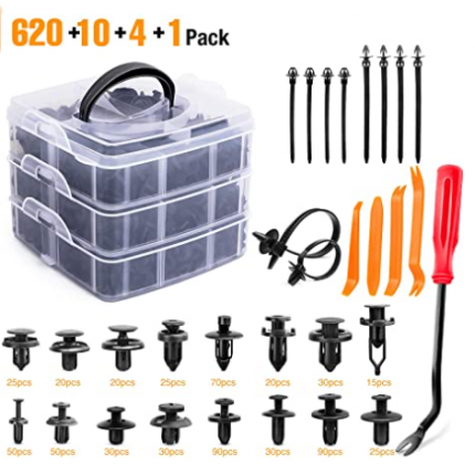 GOOACC 635Pcs Car Push Retainer Clips & Auto Fasteners Assortment -16 Most Popular Sizes Nylon Bumper Fender Rivets with 10 Cable Ties and Fasteners R