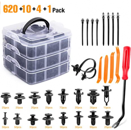 GOOACC 635Pcs Car Push Retainer Clips & Auto Fasteners Assortment -16 Most Popular Sizes Nylon Bumper Fender Rivets with 10 Cable Ties and Fasteners R