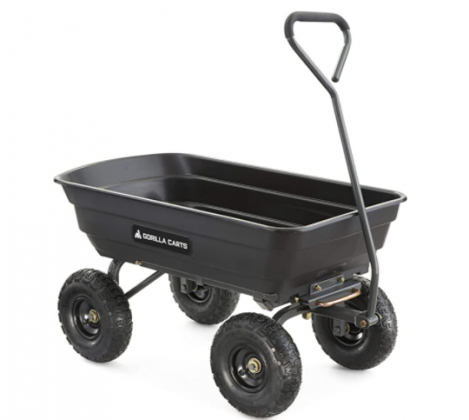 Gorilla Carts GOR4PS Poly Garden Dump Cart with Steel Frame and 10-in. Pneumatic Tires, 600-Pound Capacity, Black