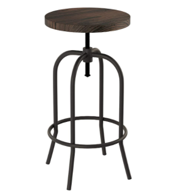 Home Lavish Swivel Adjustable Backless Bar or Counter Height Kitchen Stool-Metal with Elm Wood Seat-Modern Farmhouse Accent Furniture