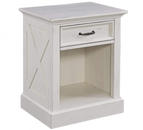 Home Styles Seaside Lodge Nightstand in White Finish, Wide Frame, Plank Top Design with One Drawer and Open Storage, Frame Constructed from Mahogany W