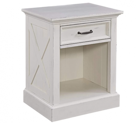 Home Styles Seaside Lodge Nightstand in White Finish, Wide Frame, Plank Top Design with One Drawer and Open Storage, Frame Constructed from Mahogany W