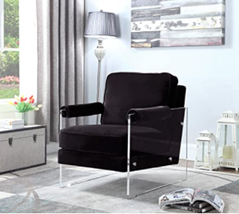 Iconic Home Logan Modern Contemporary Acrylic Frame Upholstered Arm Velvet Accent Chair, Black