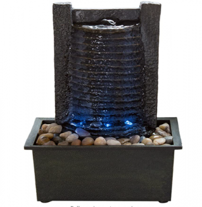 Indoor Water Fountain With LED Lights- Lighted Waterfall Tabletop Fountain With Stone Wall and Soothing Sound for Office and Home Décor By Pure Garden