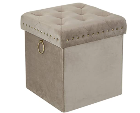 Inspire Me Home Décor Anastasia Ottoman with Lux Metal Studs and Functional Handle Detailing, Classy Ash Grey Soft Velvet, 16 x 16 x 17 in, Gorgeous T