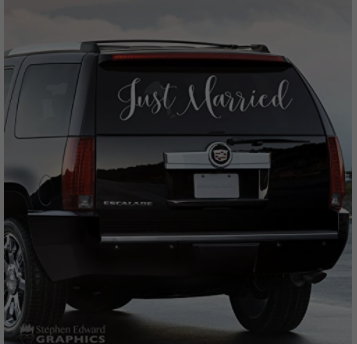 Just Married Car Decal - Wedding Vehicle Sticker - Back Window Truck Accessory
