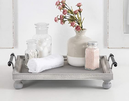 Kate and Laurel Bruillet Farmhouse Rectangular Tray, 12 x 16, Rustic Gray, Vintage Tray for Coffee Table