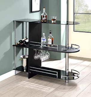 Kings Brand Furniture Bar Table with Two Tempered Glass Shelves, Black