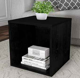 Lavish Home End Stackable Contemporary Minimalist Modular Cube Accent Table or Shadowbox for Bedroom, Living Room or Office (Black)