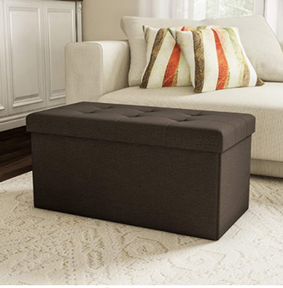 Lavish Home Large Folding Storage Bench Ottoman – Tufted Cube Organizer Furniture with Removable Bin for Home, Bedroom, Living Room (Brown),