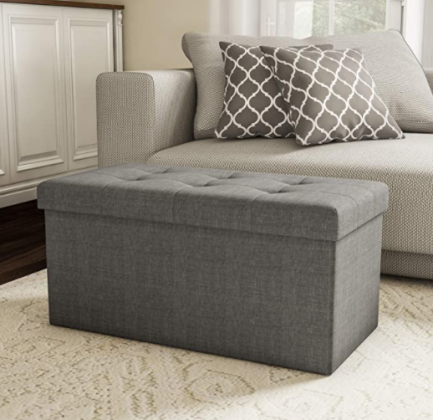 Lavish Home Storage Bench Ottoman Large Folding Tufted Foot Rest Organizer with Removable Bin for Home, Bedroom, or Living Room, Gray