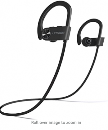 LETSCOM Bluetooth Headphones V5.0 IPX7 Waterproof, Wireless Sport Earphones, HiFi Bass Stereo Sweatproof Earbuds W/Mic, Noise Cancelling Headset for W