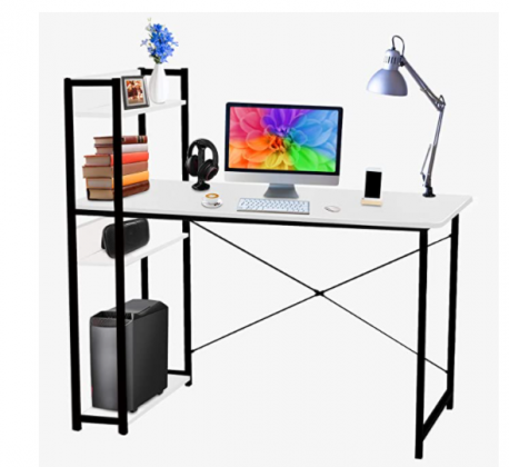 Levoni Computer Home Office Desk 39 inch Writing Study Table with Storage Shelves Study Writing Table with Bookshelves White
