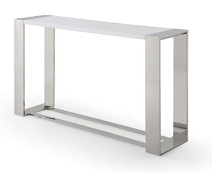 Limari Home Salvator Collection Modern Style Living Room Rectangular Console Table with Chrome Legs, White High Gloss